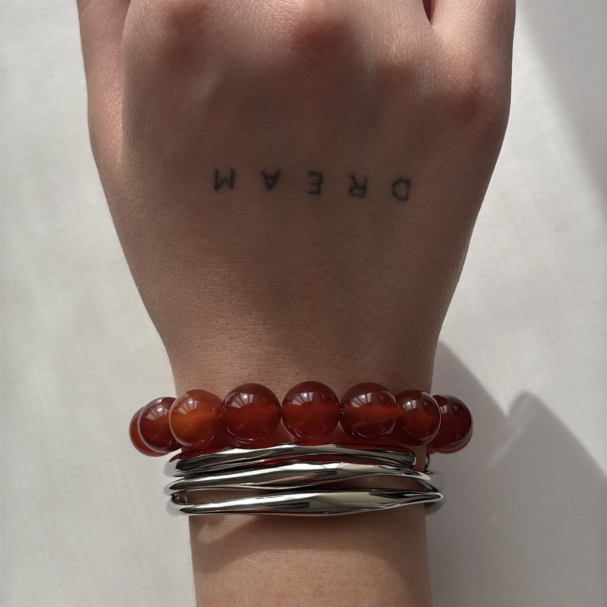 Alternative view of CARNELIAN bead bracelet