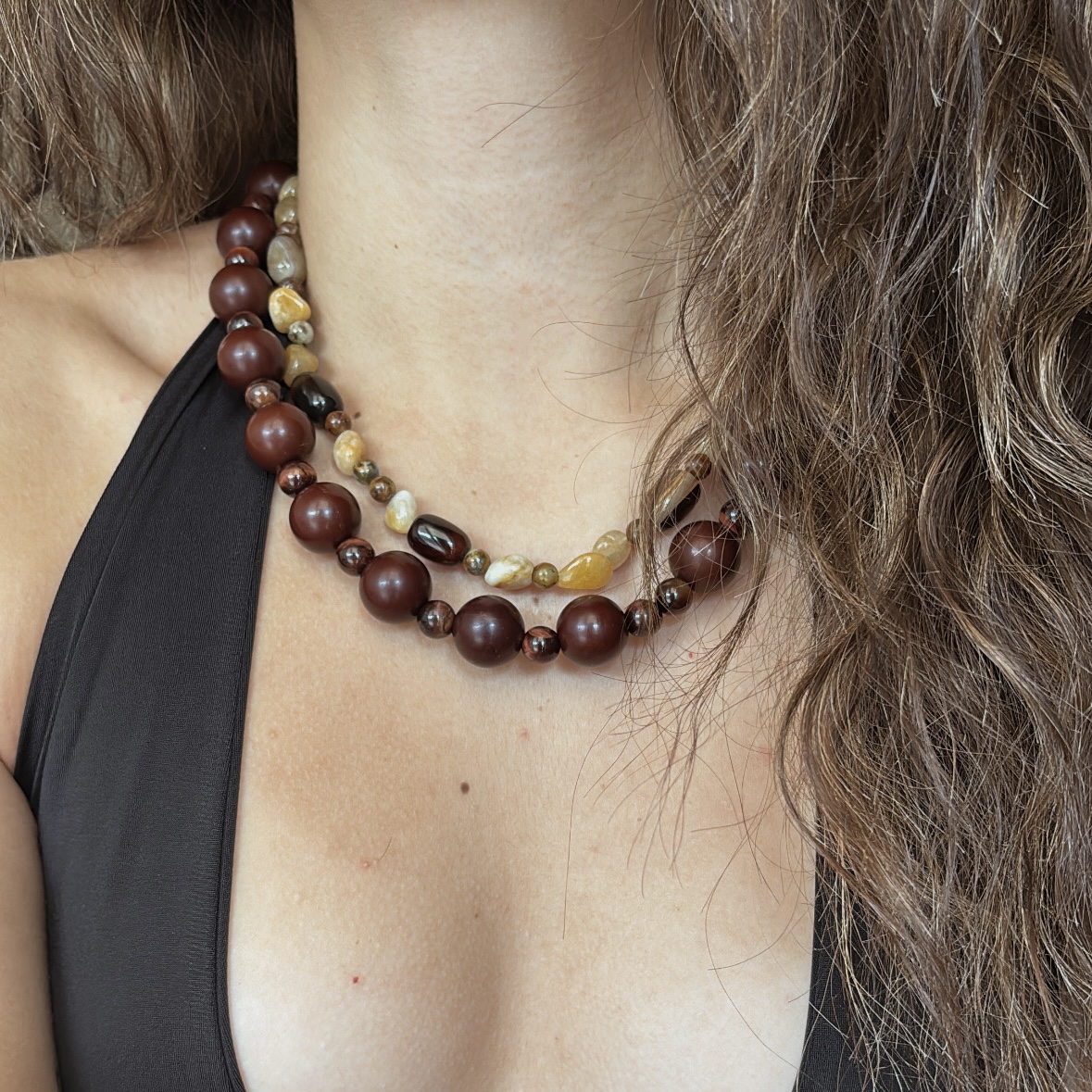 Alternative view of EMBER bead necklave